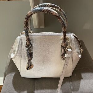 Brahmin White Satchel with Snakeskin Handles